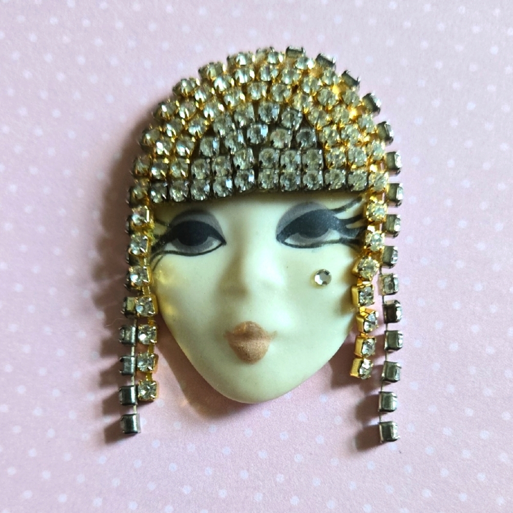 Vintage Gabrielle signed Porcelain Flapper Brooch